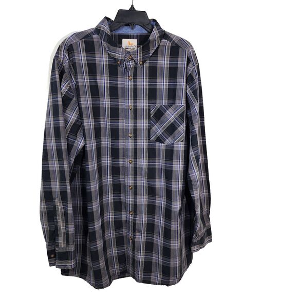 Field and Stream Mens Shirt Size 2XLT Plaid Button Long Sleeve Black Gray Pocket - Picture 1 of 11